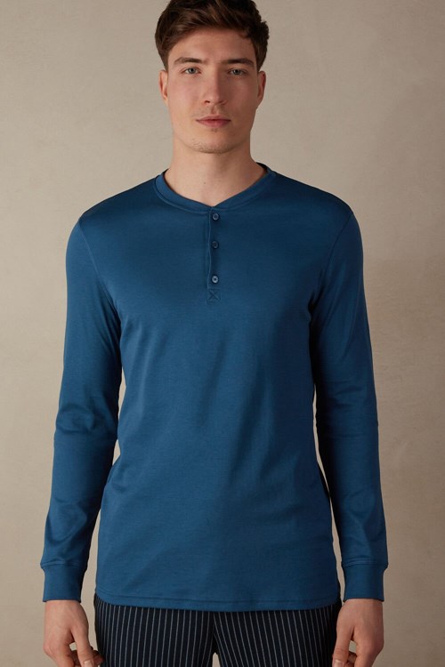 Intimissimi Supima Interlock Long-Sleeve Top Mavi Mavi | MHXYS-8629