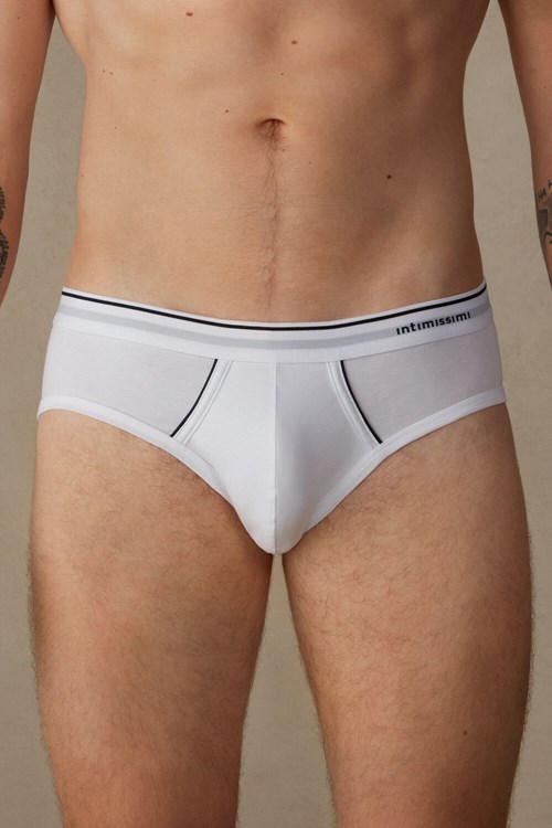 Intimissimi Supima Pamuklu Briefs with Visible Elastic Beyaz Beyaz Mavi | CTWER-6493