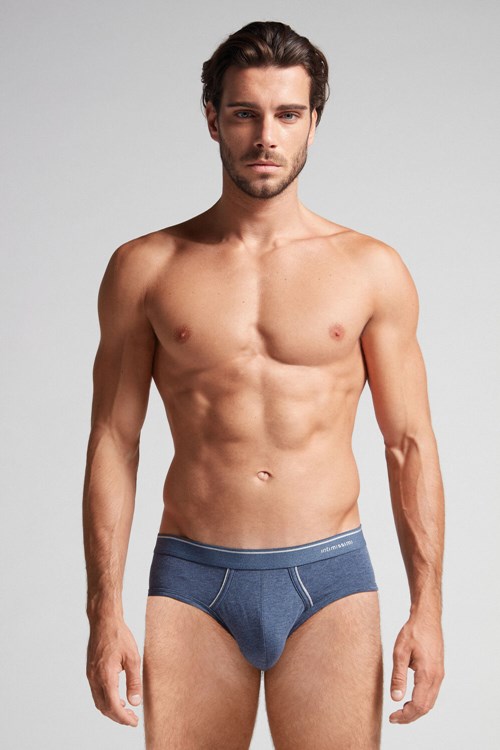 Intimissimi Supima Pamuklu Briefs with Visible Elastic Mavi Mavi Açık Gri | GNQOZ-4306