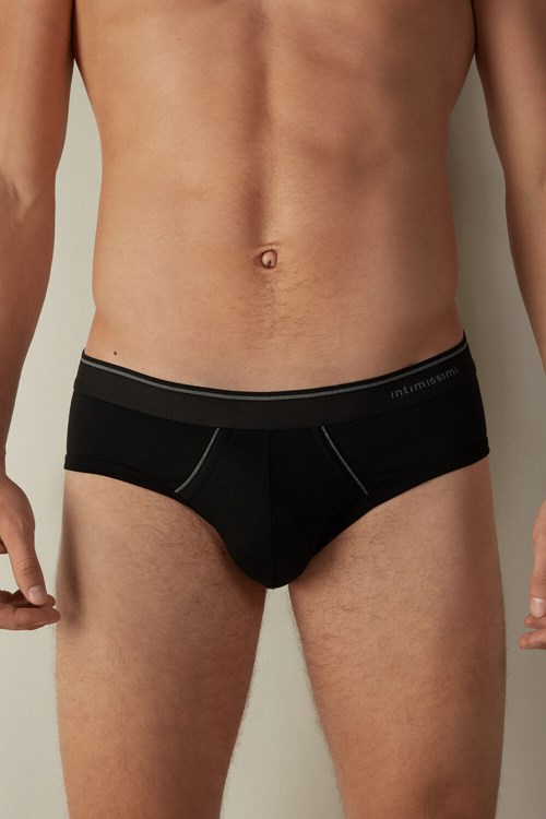 Intimissimi Supima Pamuklu Briefs with Visible Elastic Siyah Siyah Gri | OXFMN-4976