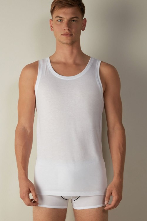 Intimissimi Supima Pamuklu Crew Neck Tank Top Beyaz Beyaz | BGTUF-1562