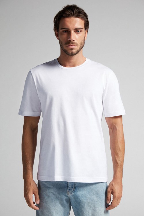 Intimissimi T-shirt in Pamuklu Jersey Beyaz Beyaz | CBMNO-1647