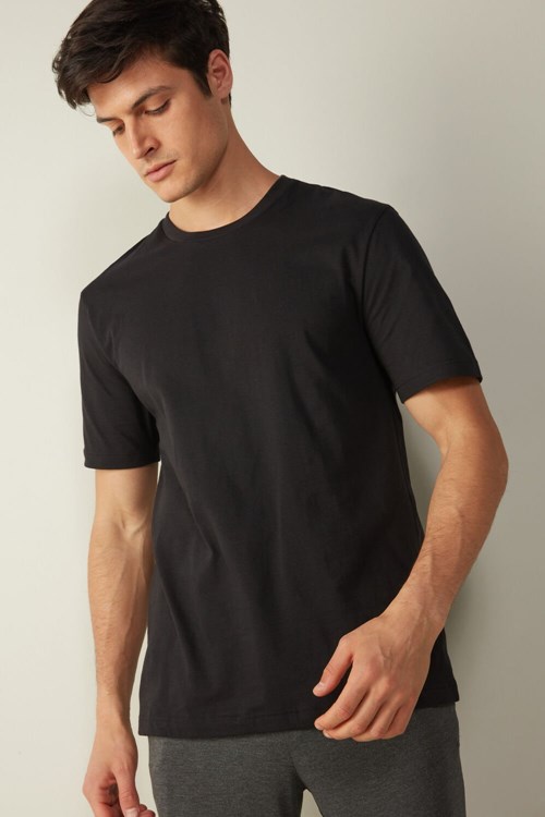 Intimissimi T-shirt in Pamuklu Jersey Siyah Siyah | JHNFZ-4280