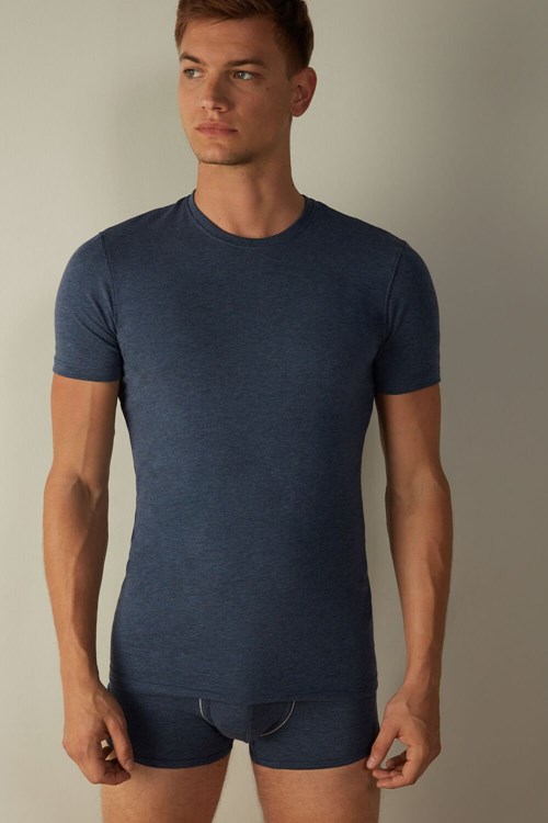 Intimissimi T-shirt in Stretch Supima® Pamuklu Mavi Mavi | CVDSW-1045