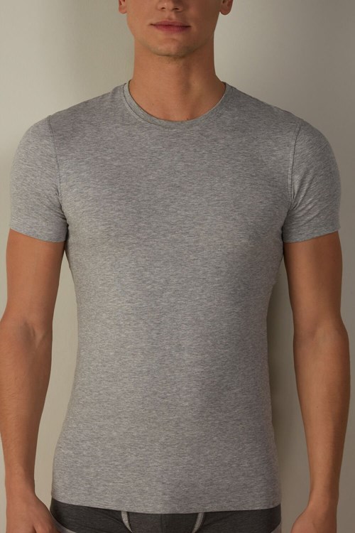 Intimissimi T-shirt in Stretch Supima® Pamuklu Gri Açık Gri | OIQEG-3819