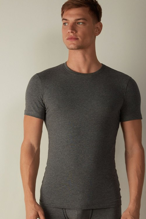 Intimissimi T-shirt in Stretch Supima® Pamuklu Koyu Gri Gri | QOFNA-6298
