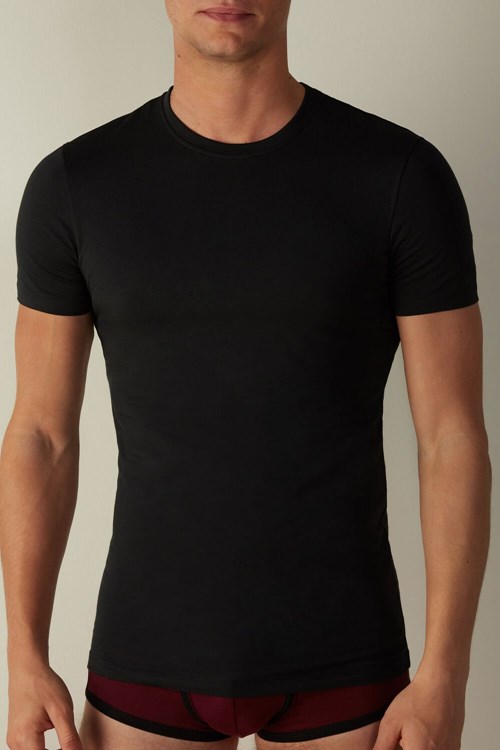 Intimissimi T-shirt in Stretch Supima® Pamuklu Siyah Siyah | RYEGV-9748
