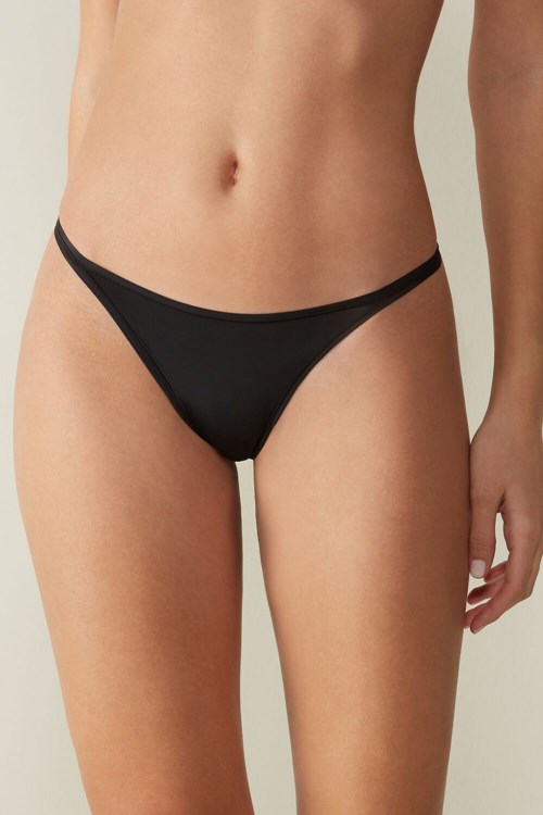 Intimissimi Tanga with Ultralight Microfiber Straps Siyah | YNFUR-7804