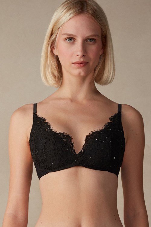 Intimissimi Time to Shine Gioia Super Push-up Bra Siyah Siyah | VAQCH-0564