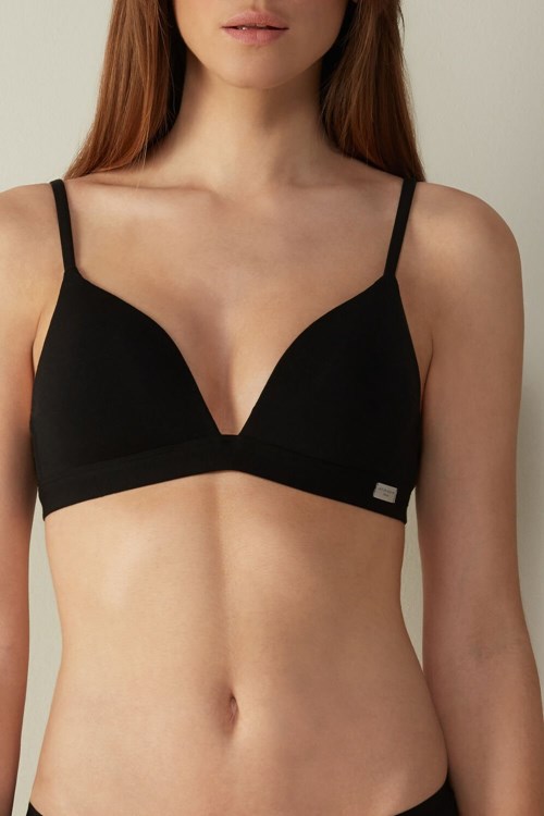 Intimissimi Tiziana Triangle Bra in Pamuklu Siyah Siyah | XLBPY-3608