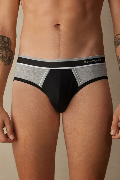 Intimissimi Two-Tone Stretch Supima® Pamuklu Briefs Siyah Siyah Açık Gri | LIZDF-6941