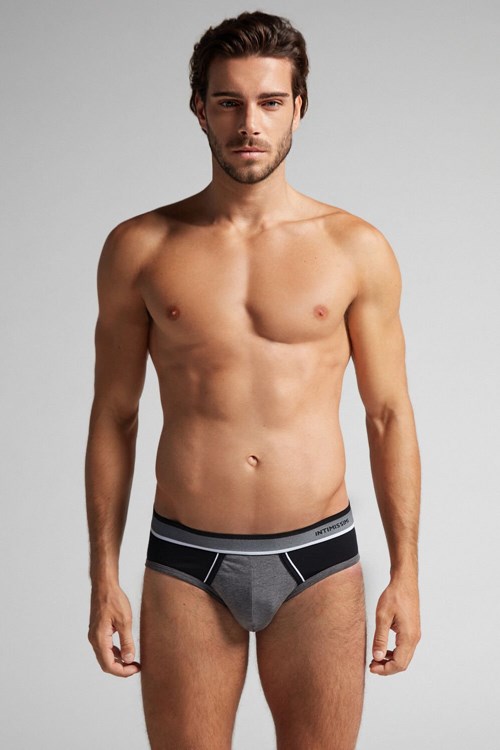 Intimissimi Two-Tone Stretch Supima® Pamuklu Briefs Siyah Gri Siyah | MOEXW-1285