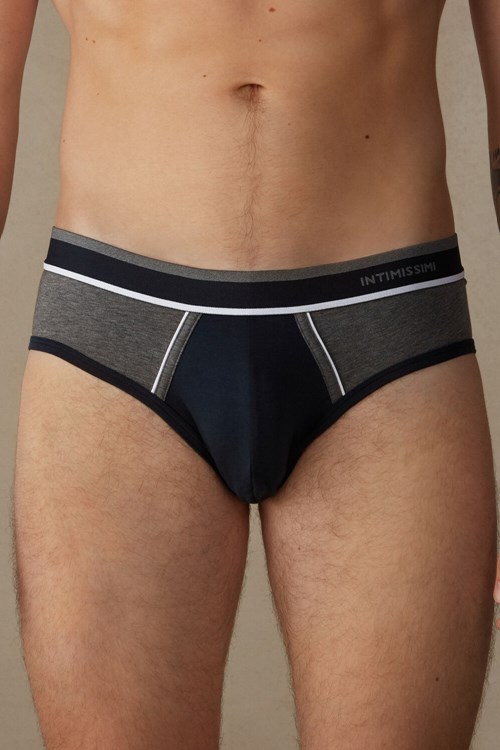 Intimissimi Two-Tone Stretch Supima® Pamuklu Briefs Mavi Mavi Gri | QODIM-9103