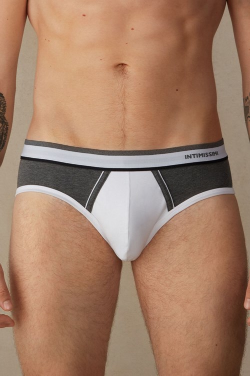 Intimissimi Two-Tone Stretch Supima® Pamuklu Briefs Gri Beyaz | YFIJL-0312