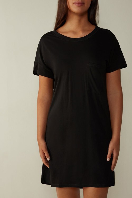 Intimissimi Ultrafresh Supima® Pamuklu Nightdress Siyah Siyah | DGQCZ-1502