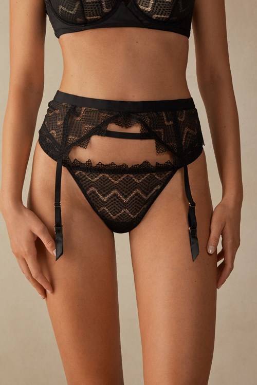Intimissimi Urban Nomad Garter Belt Siyah Siyah | NMULY-0456