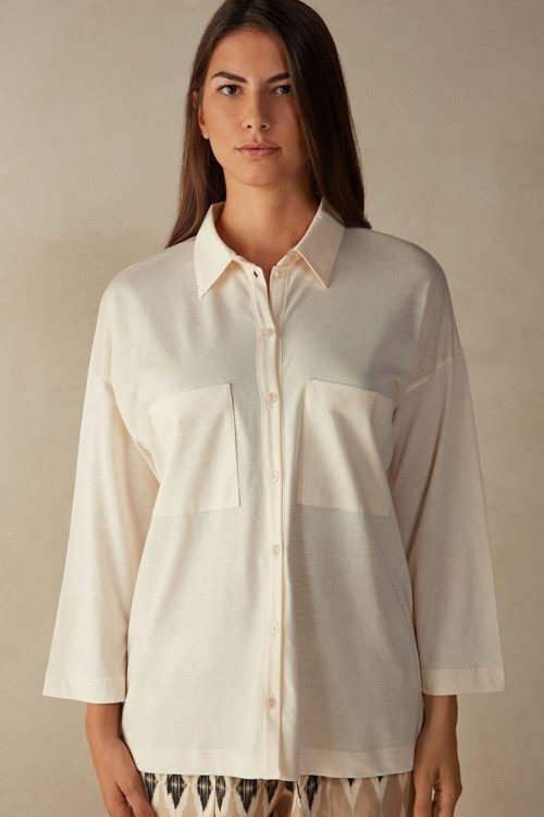 Intimissimi Urban Nomad Pamuklu Shirt Beyaz Açık Bej Rengi | AYDTZ-7892