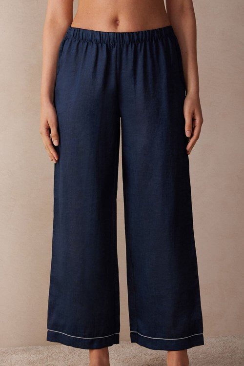 Intimissimi Yacht Night Linen Pants Mavi Mavi | RHZUS-9185