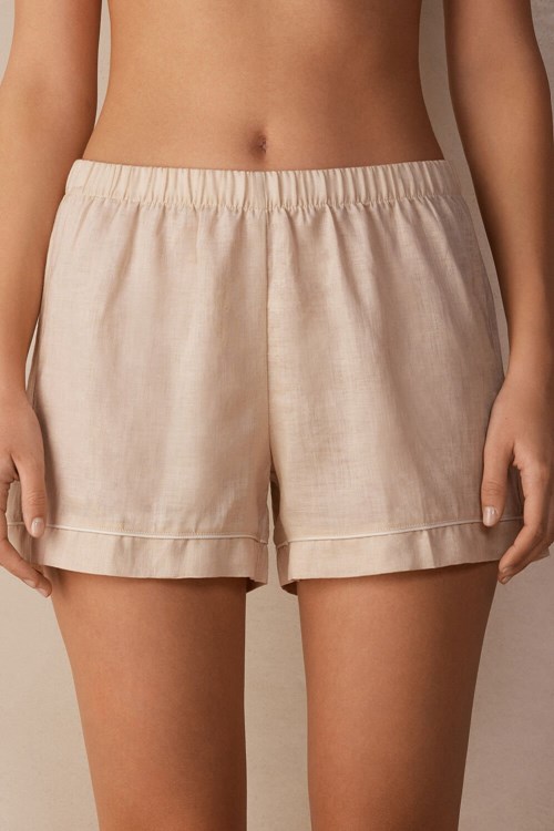 Intimissimi Yacht Night Linen Shorts Bej Rengi | HOBCU-3047