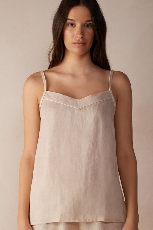 Intimissimi Yacht Night Linen Top Bej Rengi | BWTNV-7680