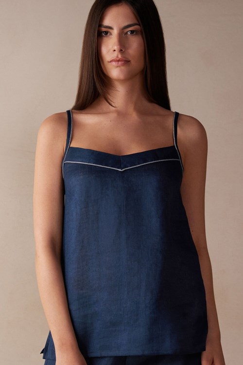 Intimissimi Yacht Night Linen Top Mavi Mavi | UIAVR-5062