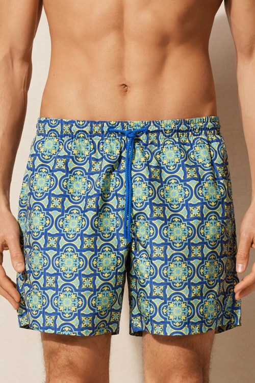 Intimissimi Yellow Majolica Print Swim Trunks Mavi Sarı Baskılı | REWCT-7318